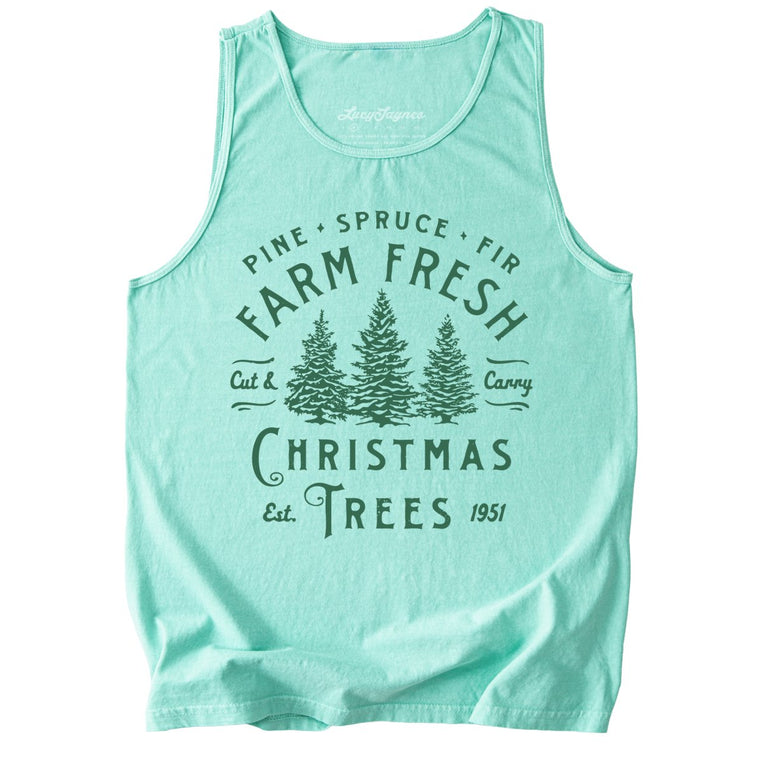 Farm Fresh Christmas Trees Comfort Colors Graphic Tank Top - Island Reef