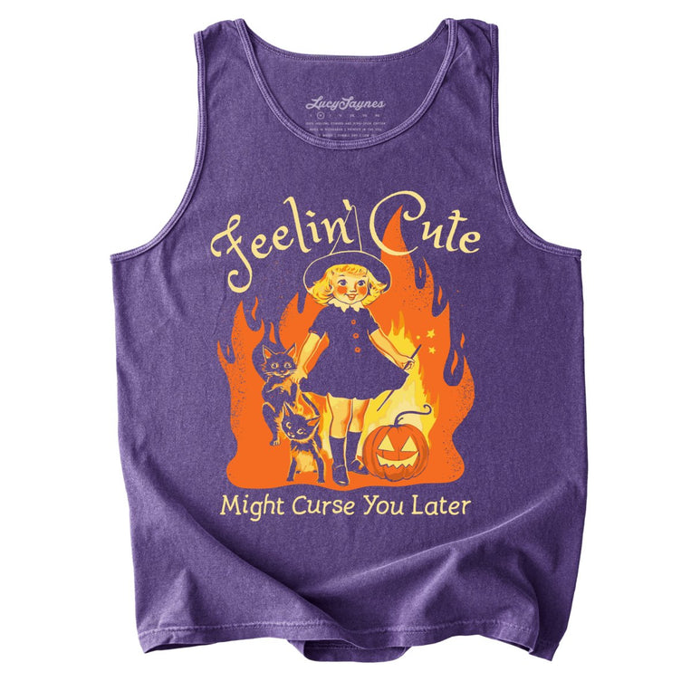 Feelin' Cute Might Curse You Later Comfort Colors Graphic Tank Top - Grape