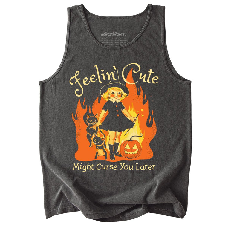 Feelin' Cute Might Curse You Later Comfort Colors Graphic Tank Top - Pepper