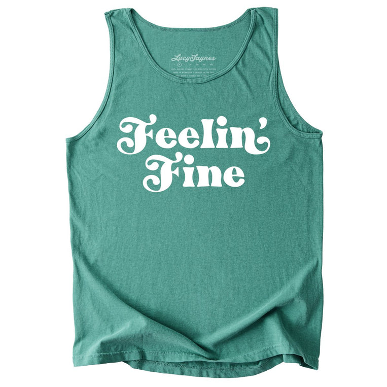 Feelin' Fine Comfort Colors Graphic Tank Top - Light Green