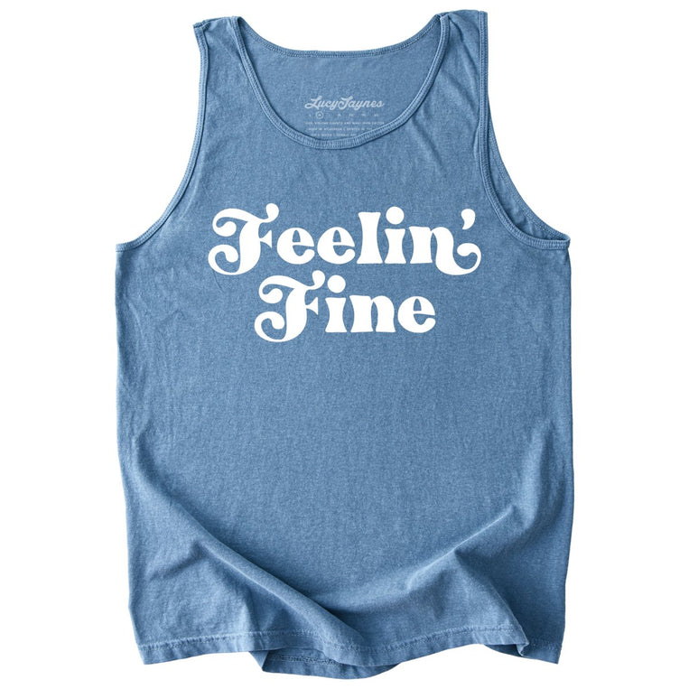 Feelin' Fine Comfort Colors Graphic Tank Top - Blue Jean