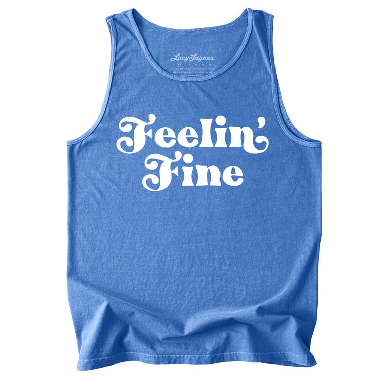 Feelin' Fine Comfort Colors Graphic Tank Top - Flo Blue