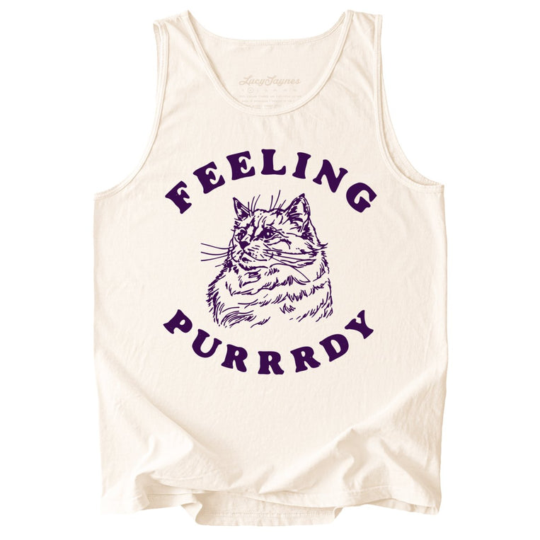 Feeling Purrrdy Comfort Colors Graphic Tank Top - Ivory