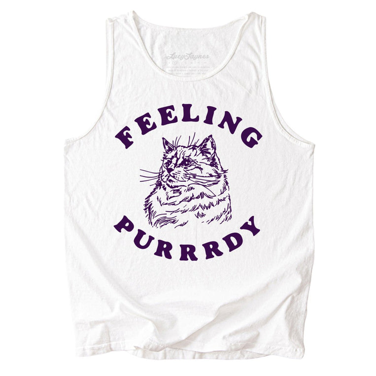 Feeling Purrrdy Comfort Colors Graphic Tank Top - White