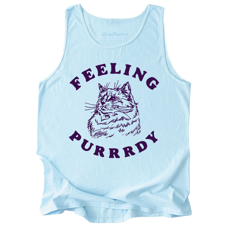 Feeling Purrrdy Comfort Colors Graphic Tank Top - Chambray