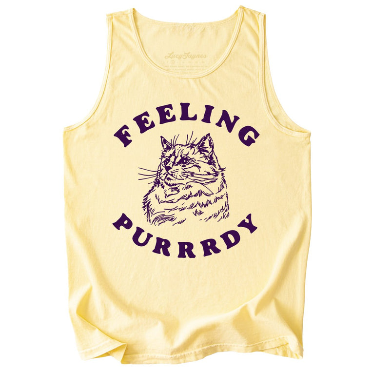 Feeling Purrrdy Comfort Colors Graphic Tank Top - Butter