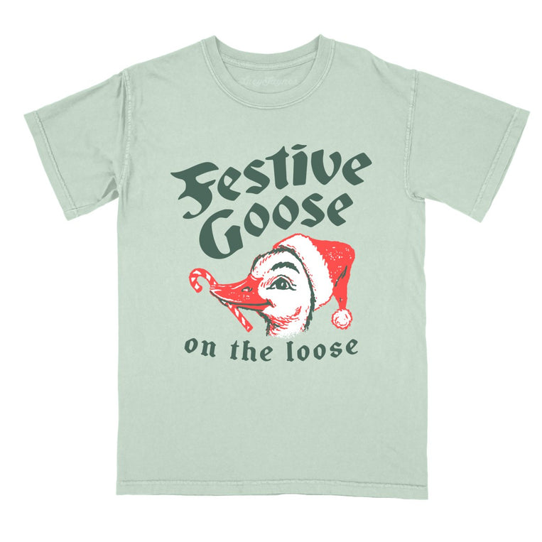 Festive Goose On The Loose - Bay - Comfort Colors Tee