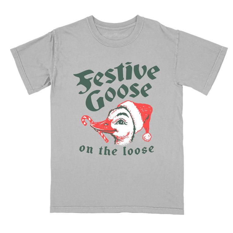 Festive Goose On The Loose - Granite - Comfort Colors Tee
