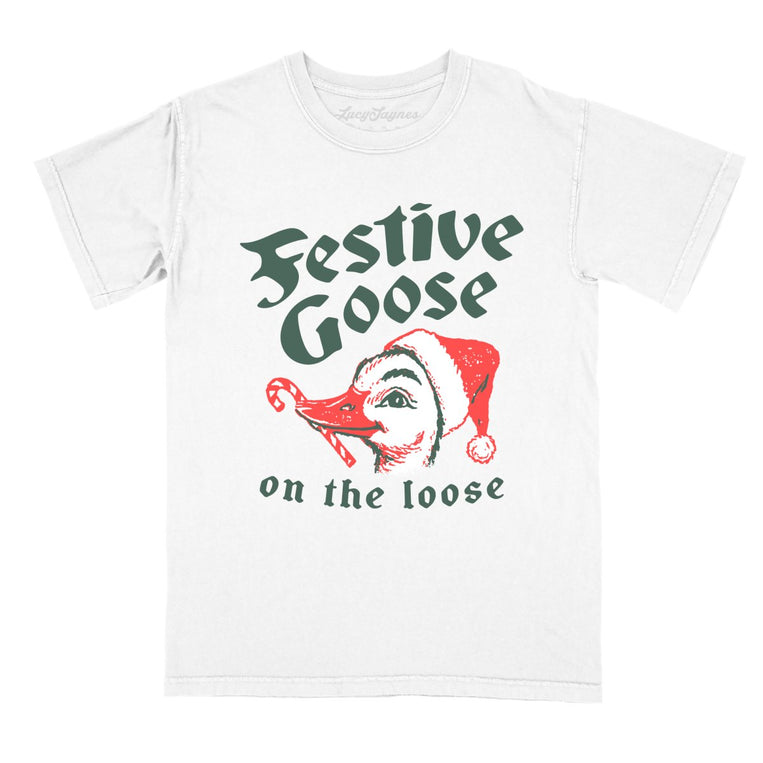 Festive Goose On The Loose - White - Comfort Colors Tee