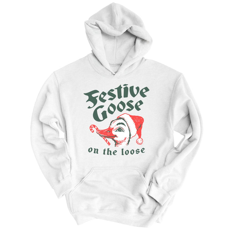 Festive Goose On The Loose - White - Unisex Hoodie