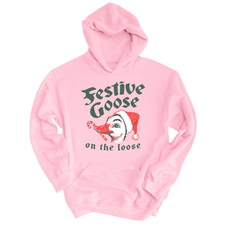 Festive Goose On The Loose - Light Pink - Unisex Hoodie