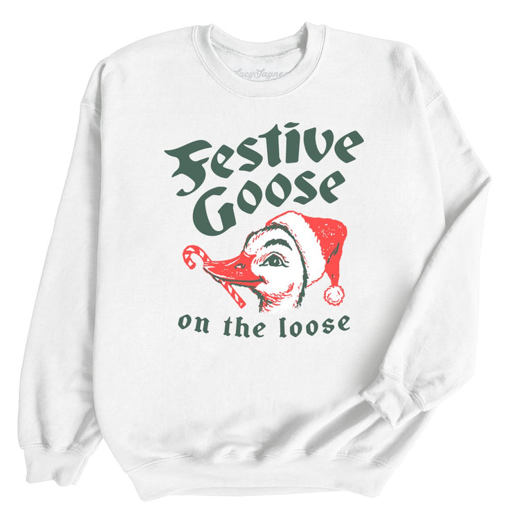 Festive Goose On The Loose - White - Unisex Sweatshirt