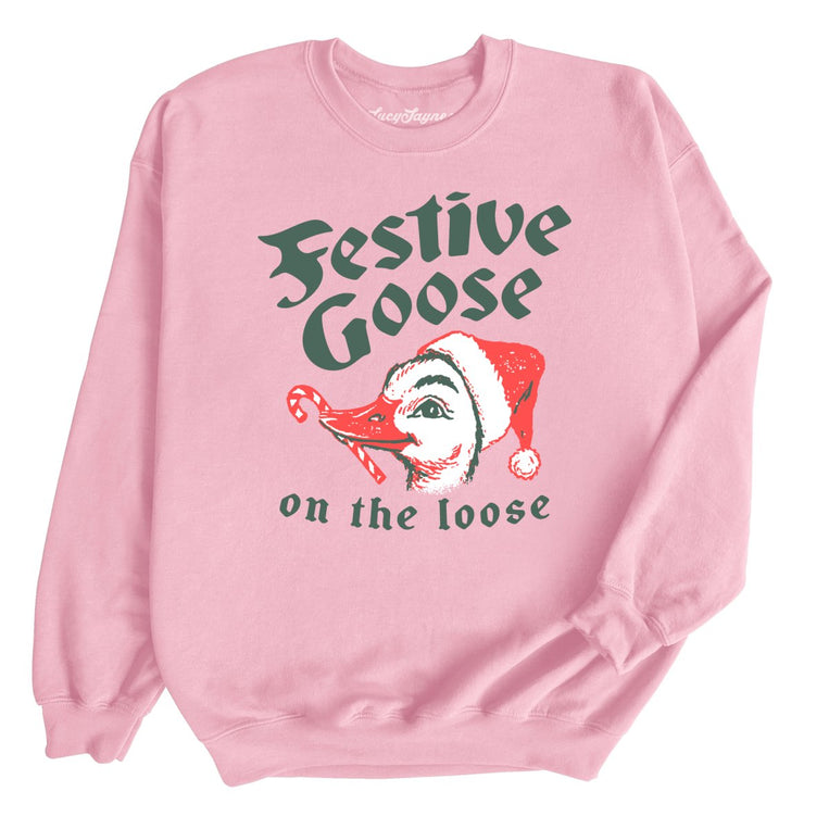 Festive Goose On The Loose - Light Pink - Unisex Sweatshirt
