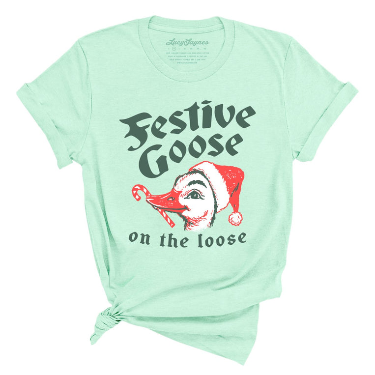 Festive Goose On The Loose - Heather Mint - Unisex T-Shirt