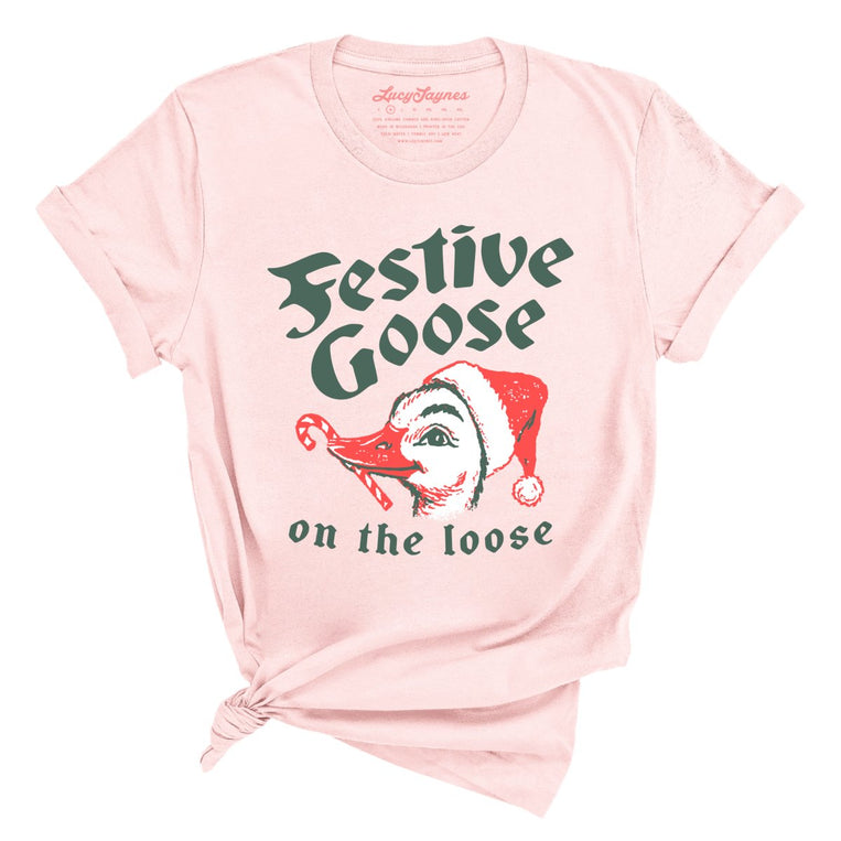 Festive Goose On The Loose - Soft Pink - Unisex T-Shirt