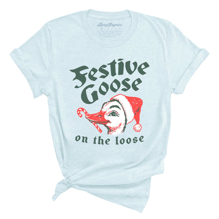 Festive Goose On The Loose - Heather Ice Blue - Unisex T-Shirt