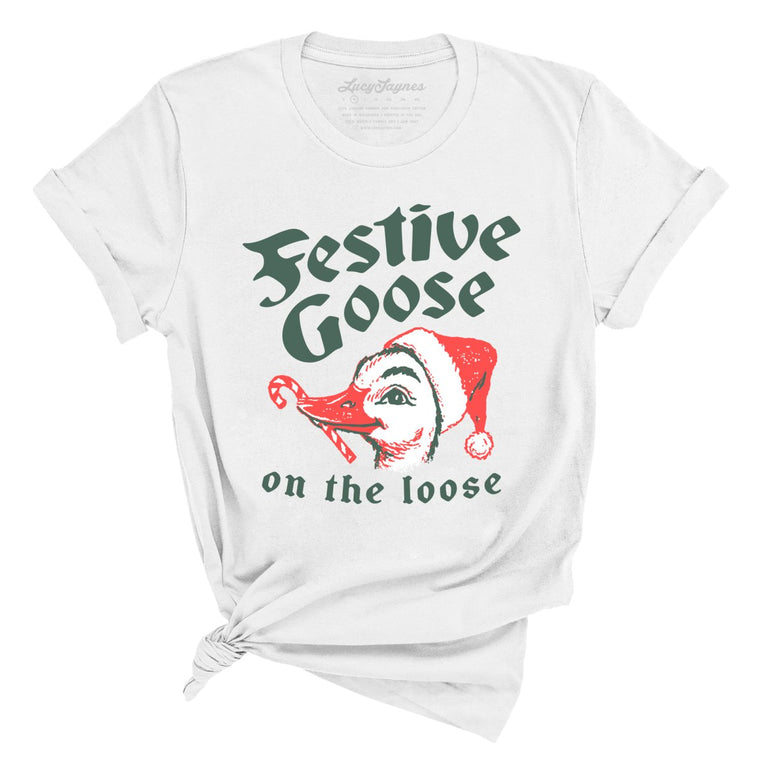 Festive Goose On The Loose - White - Unisex T-Shirt