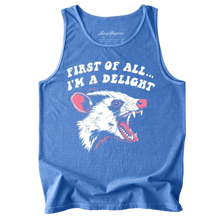 First Of All I'm A Delight Comfort Colors Graphic Tank Top - Flo Blue