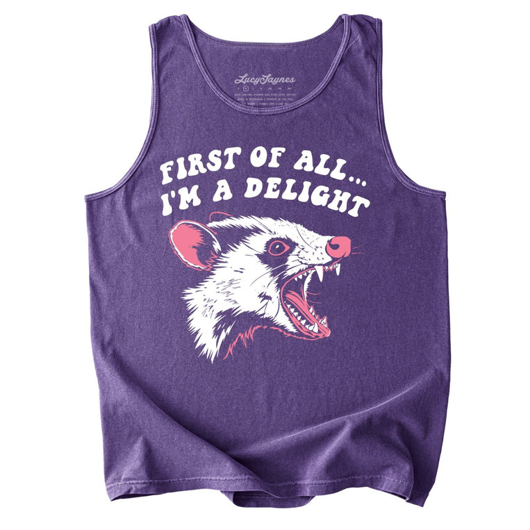 First Of All I'm A Delight Comfort Colors Graphic Tank Top - Grape
