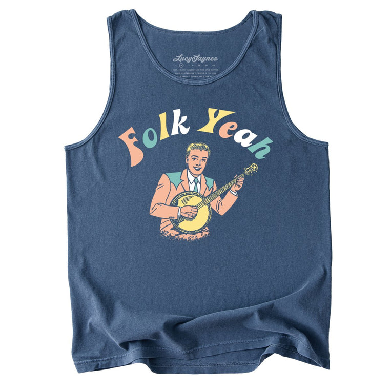 Folk Yeah Comfort Colors Graphic Tank Top - Denim