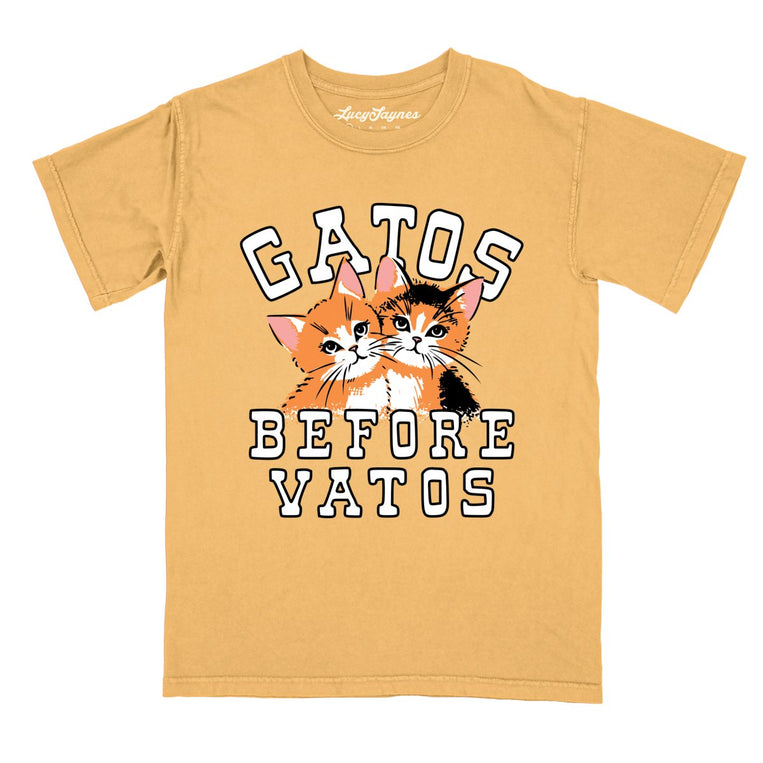 Gatos Before Vatos Comfort Colors Graphic Tee - Mustard