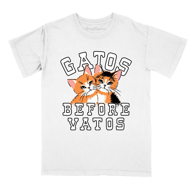 Gatos Before Vatos Comfort Colors Graphic Tee - White
