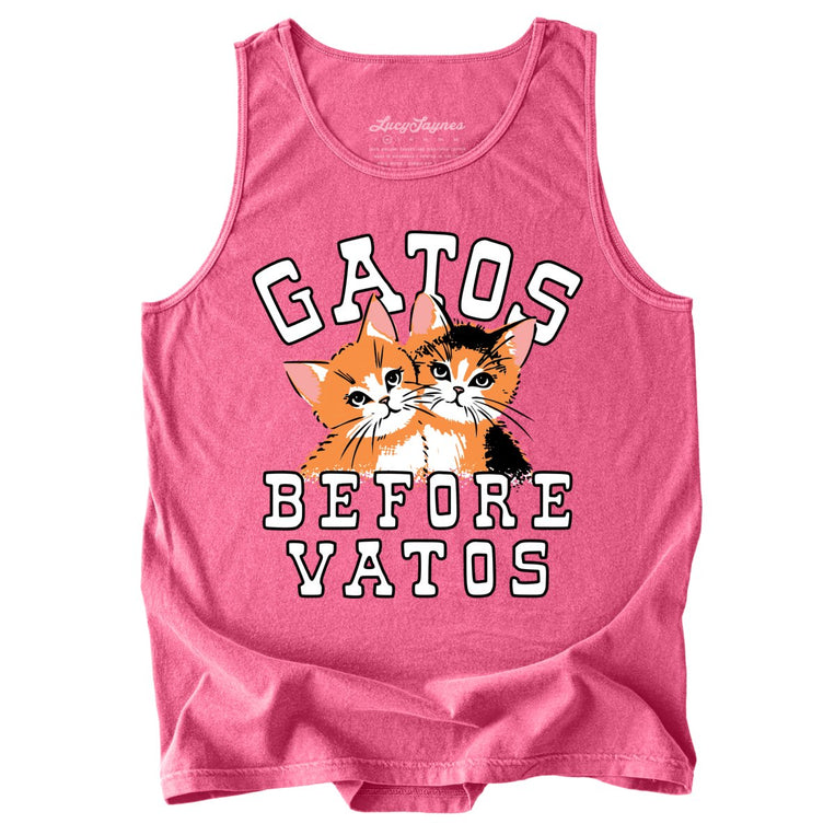 Gatos Before Vatos Comfort Colors Graphic Tank Top - Crunchberry