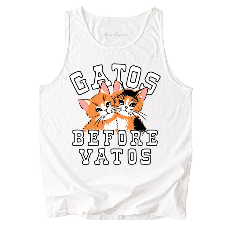 Gatos Before Vatos Comfort Colors Graphic Tank Top - White