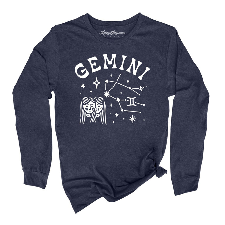 Gemini - Heather Navy - Unisex Long Sleeve T-Shirt