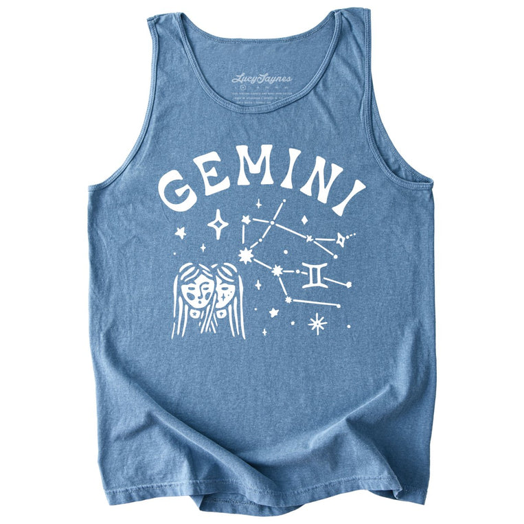 Gemini Comfort Colors Graphic Tank Top - Blue Jean