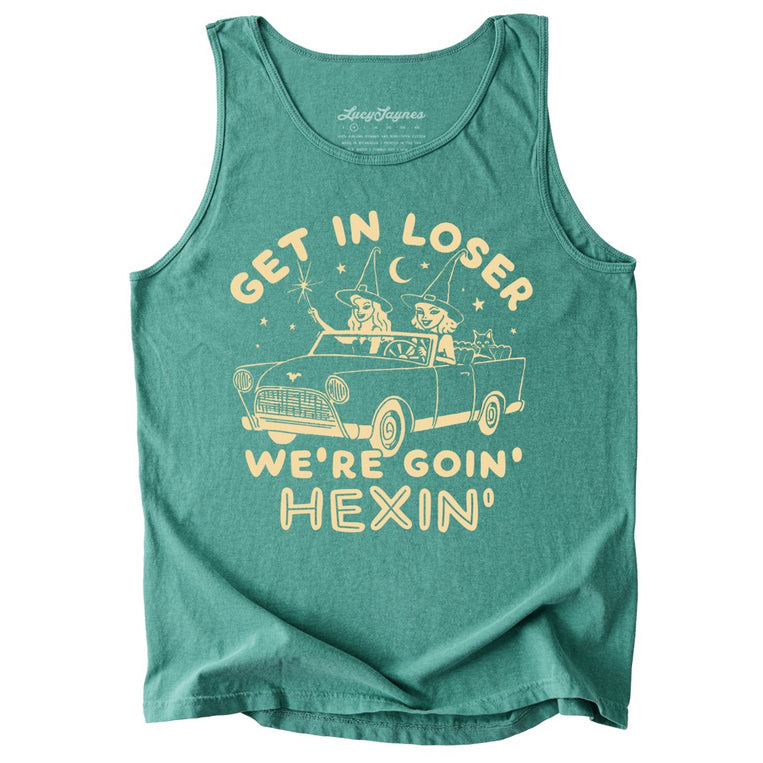Get In Loser We're Goin' Hexin' Comfort Colors Graphic Tank Top - Light Green