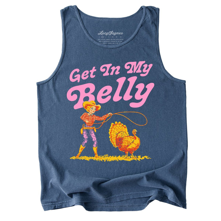 Get In My Belly Comfort Colors Graphic Tank Top - Denim