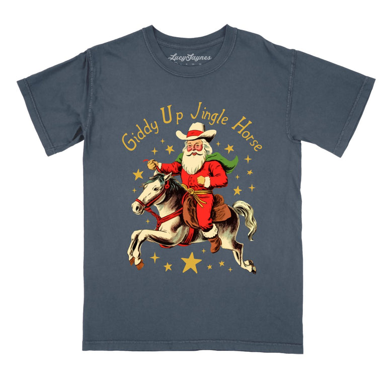 Giddy Up Jingle Horse Comfort Colors Graphic Tee - Denim