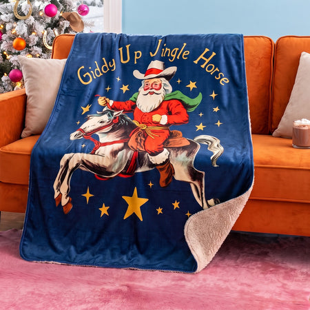 Giddy Up Jingle Horse Sherpa Blanket