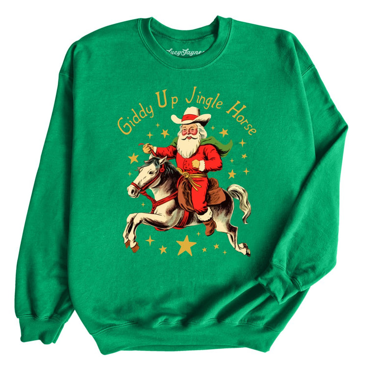 Giddy Up Jingle Horse - Irish Green - Unisex Sweatshirt