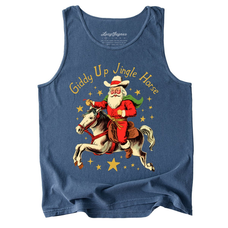 Giddy Up Jingle Horse Comfort Colors Graphic Tank Top - Denim