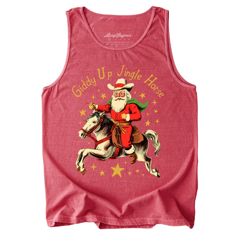 Giddy Up Jingle Horse Comfort Colors Graphic Tank Top - Crimson