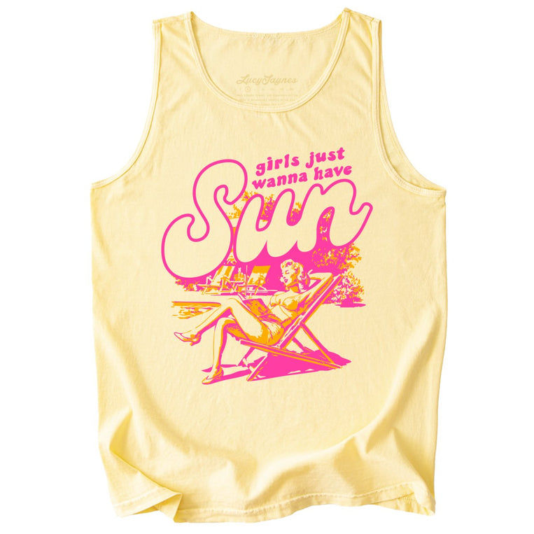 Girls Just Wanna Have Sun Comfort Colors Graphic Tank Top - Butter