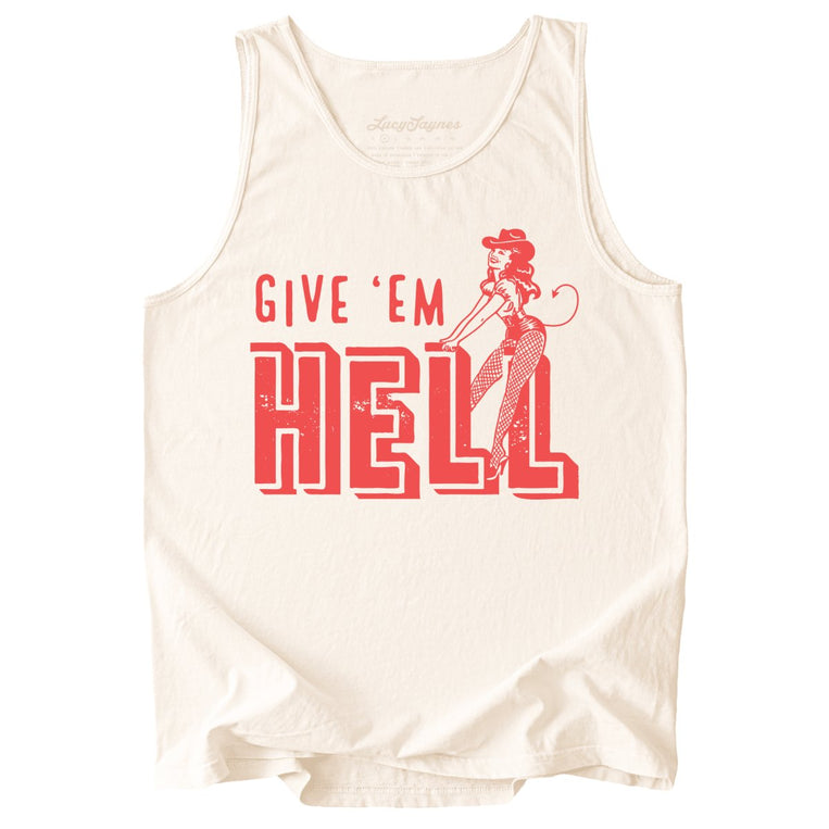 Give 'em Hell Comfort Colors Graphic Tank Top - Ivory