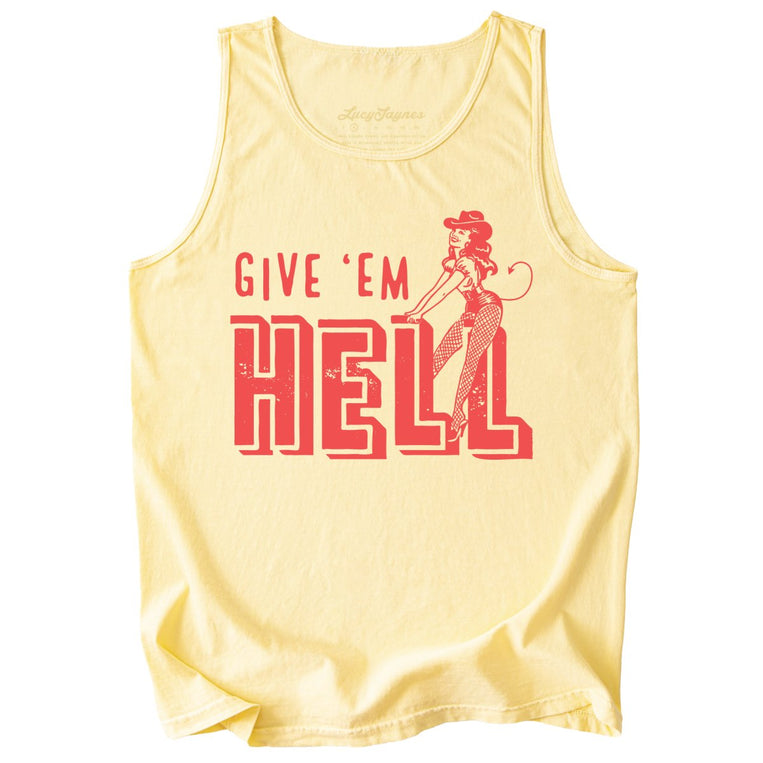 Give 'em Hell Comfort Colors Graphic Tank Top - Butter