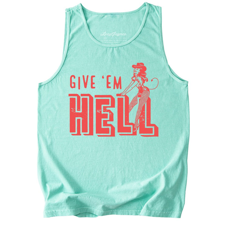 Give 'em Hell Comfort Colors Graphic Tank Top - Island Reef
