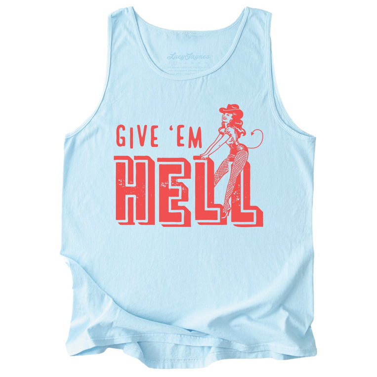 Give 'em Hell Comfort Colors Graphic Tank Top - Chambray