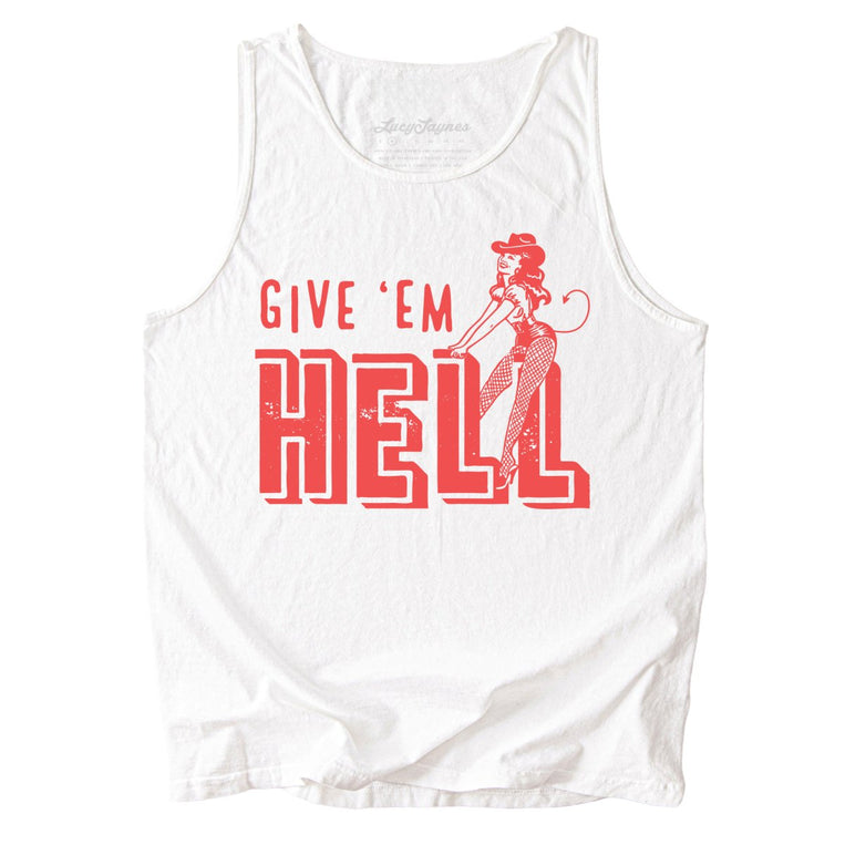 Give 'em Hell Comfort Colors Graphic Tank Top - White