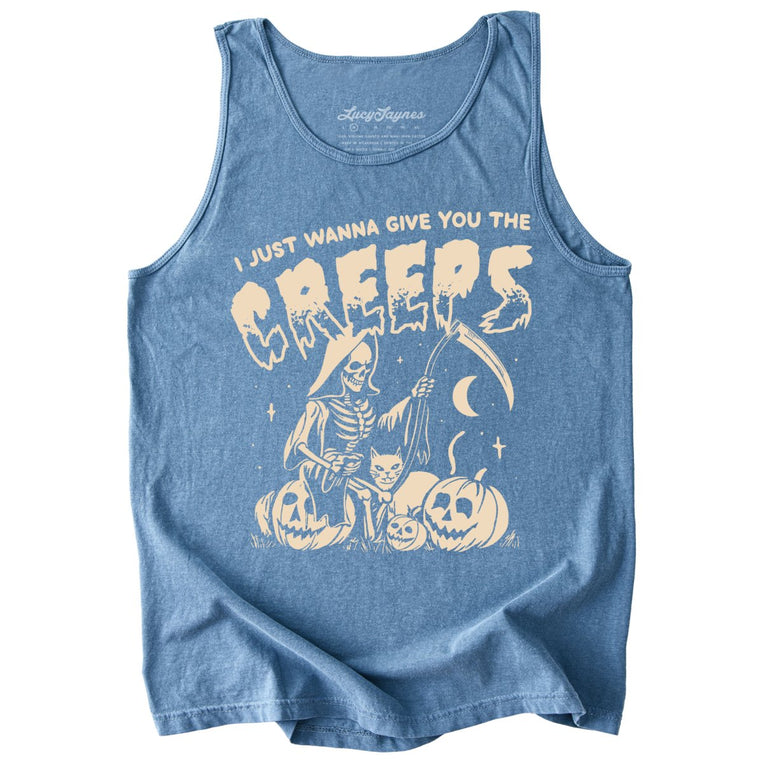 Give You The Creeps Comfort Colors Graphic Tank Top - Blue Jean
