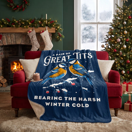 Great Tits Winter Cold Sherpa Blanket