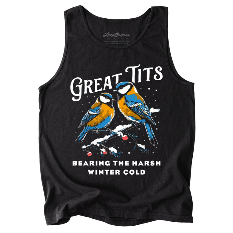 Great Tits Winter Cold Comfort Colors Graphic Tank Top - Black