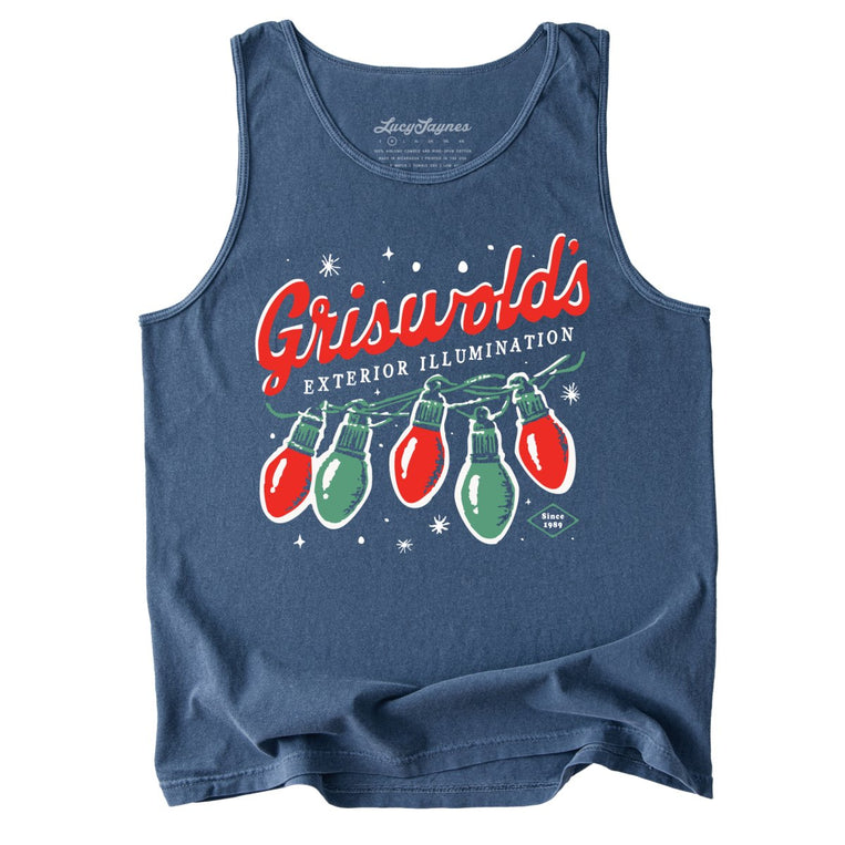Griswold's Exterior Illumination Comfort Colors Graphic Tank Top - Denim