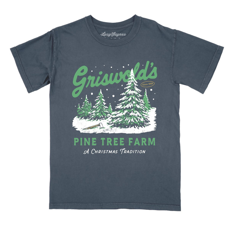 Griswold's Pine Tree Farm - Denim - Comfort Colors Tee