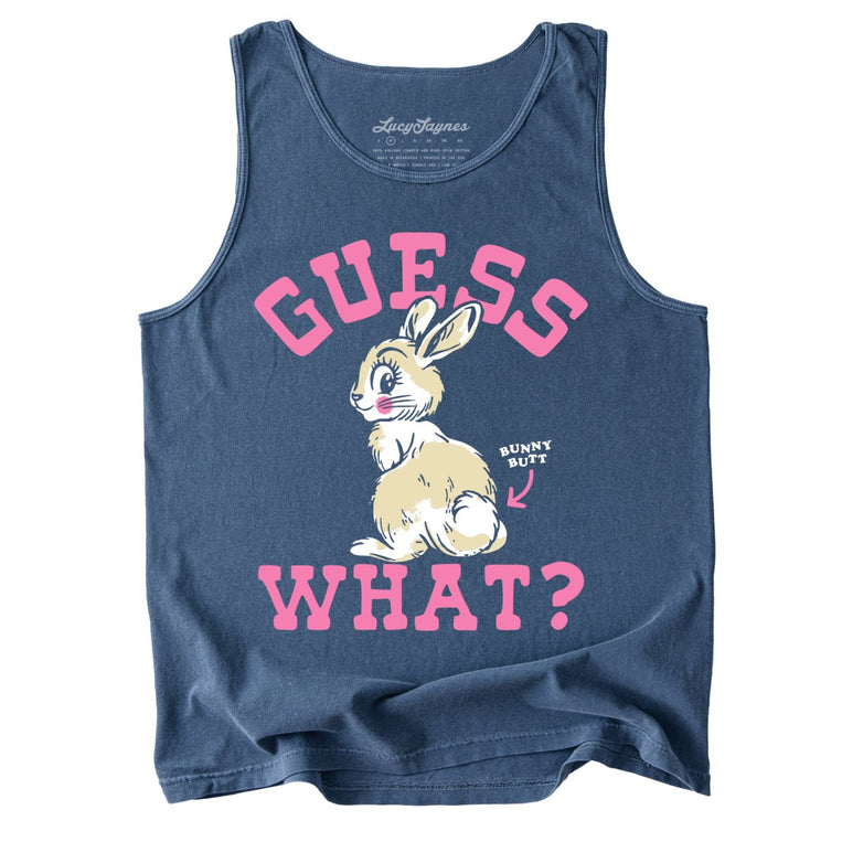 Guess What Bunny Butt Comfort Colors Graphic Tank Top - Denim