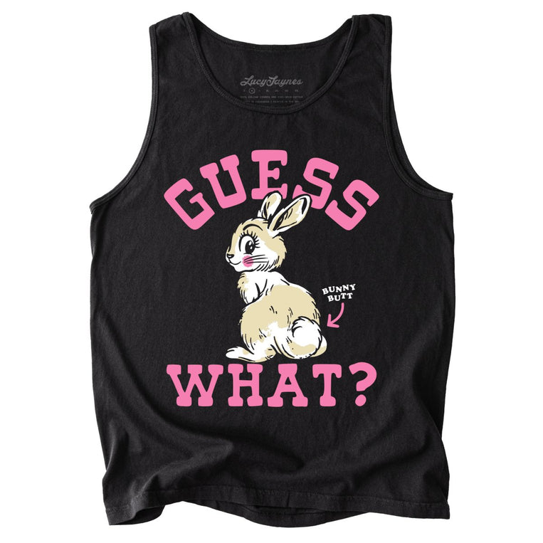 Guess What Bunny Butt Comfort Colors Graphic Tank Top - Black